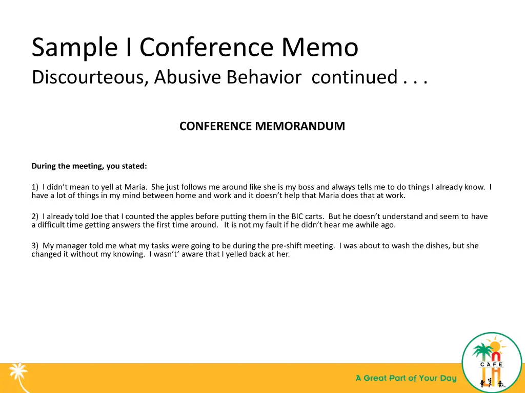 sample i conference memo discourteous abusive 1
