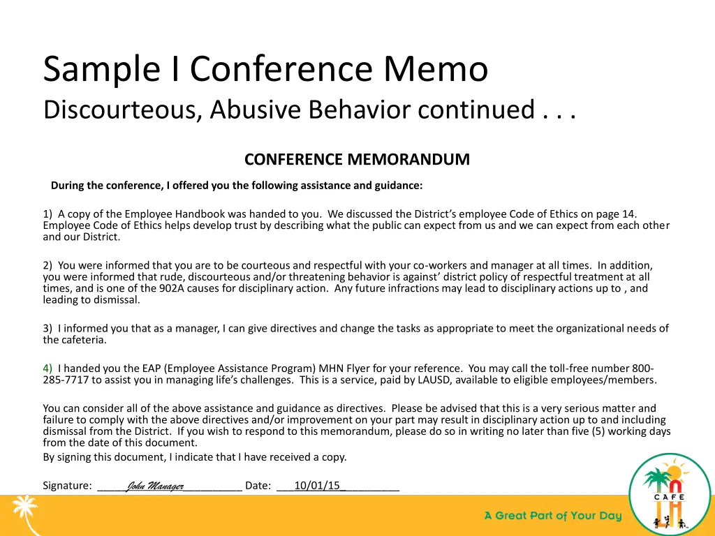 sample i conference memo discourteous abusive 2
