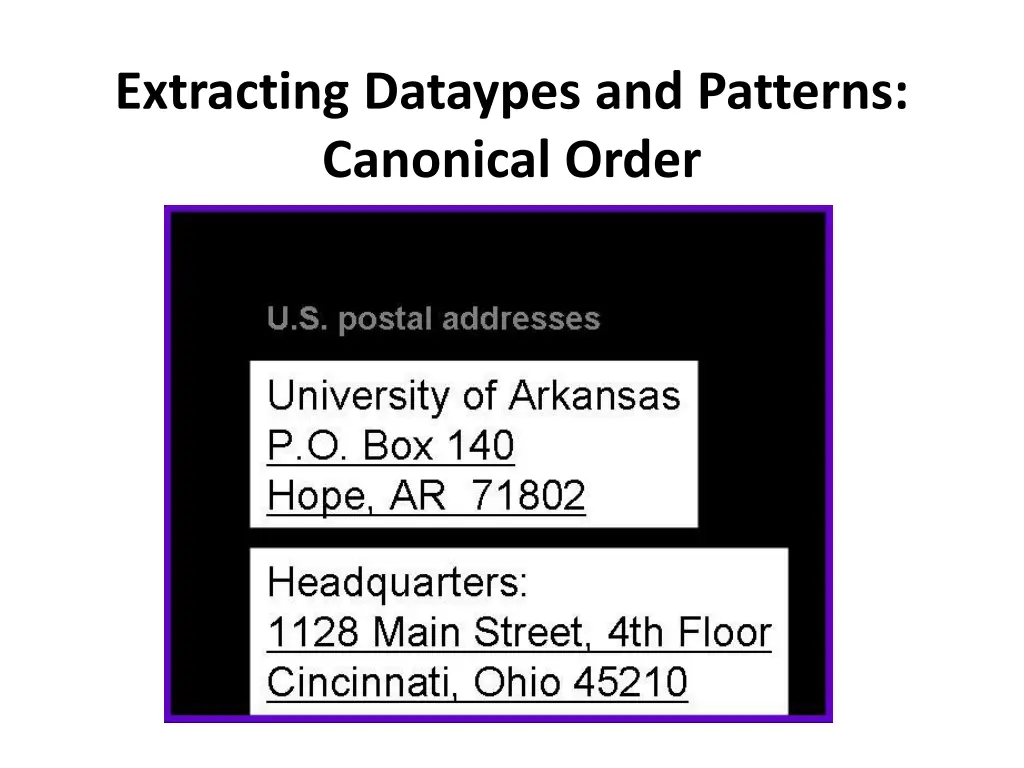 extracting dataypes and patterns canonical order