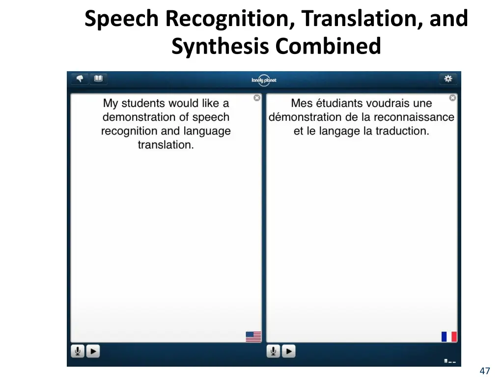 speech recognition translation and synthesis