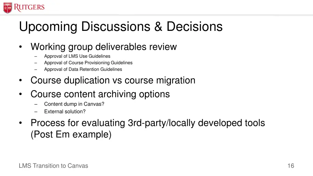 upcoming discussions decisions