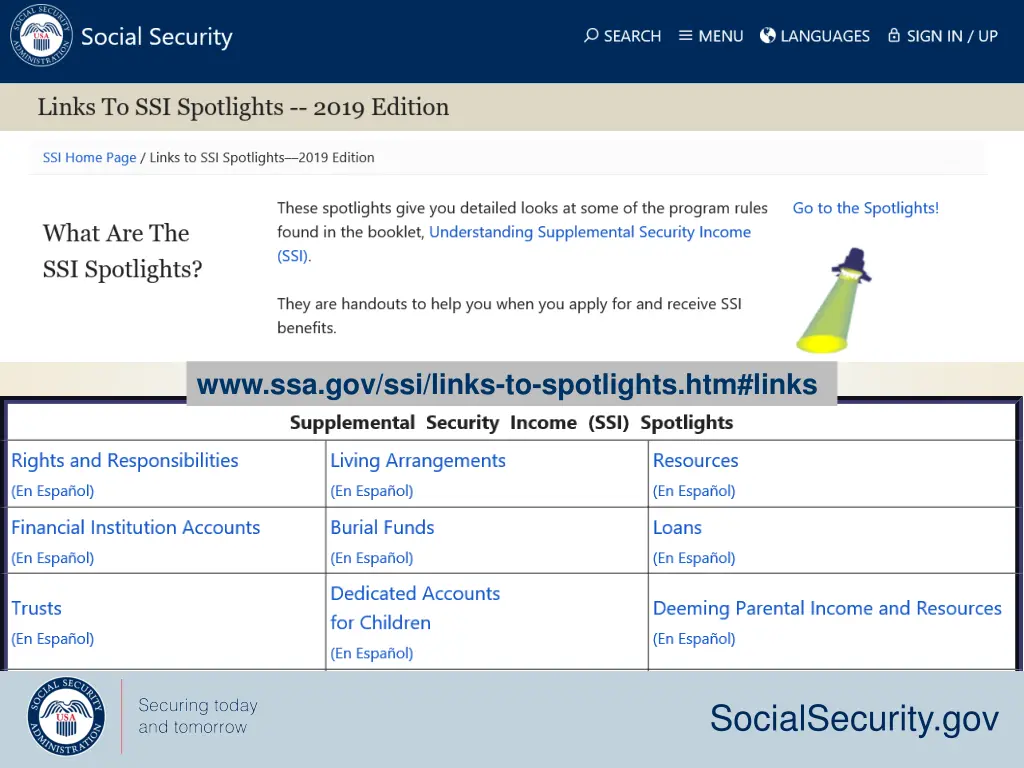www ssa gov ssi links to spotlights htm links