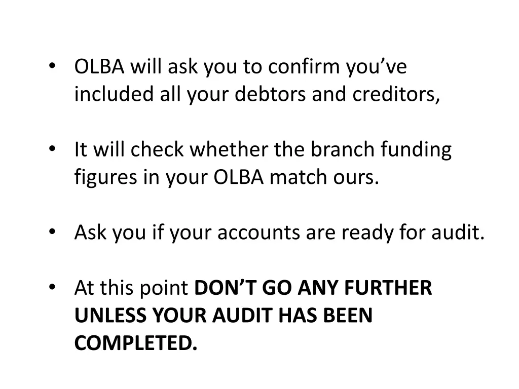 olba will ask you to confirm you ve included