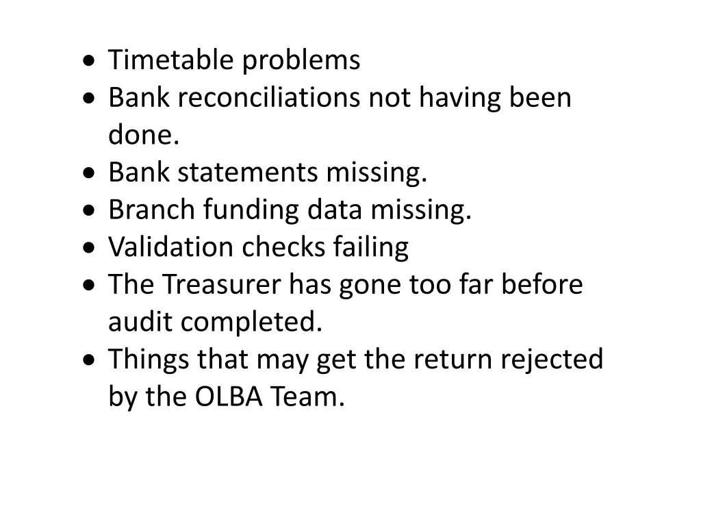 timetable problems bank reconciliations