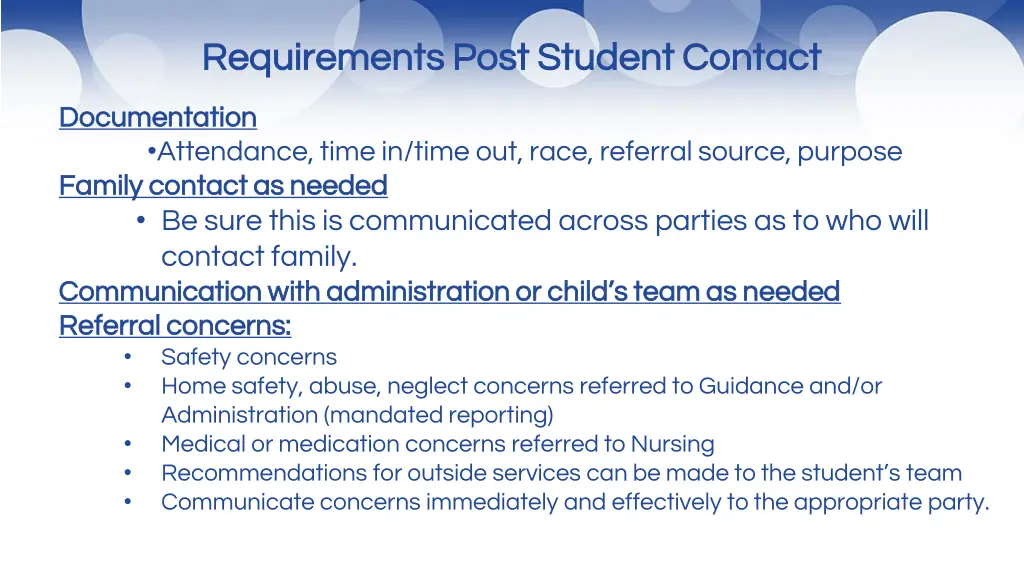 requirements post student contact requirements