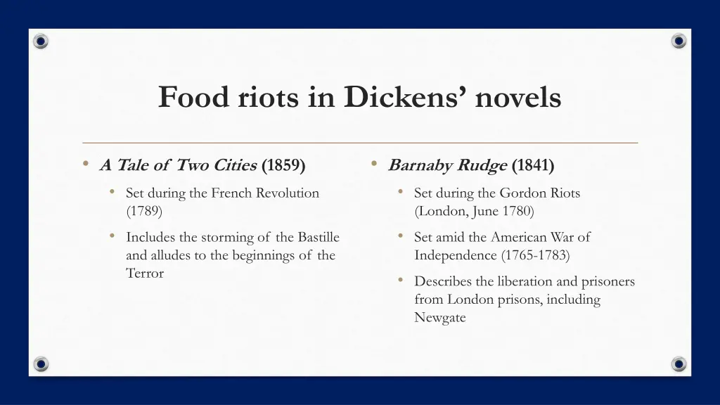 food riots in dickens novels