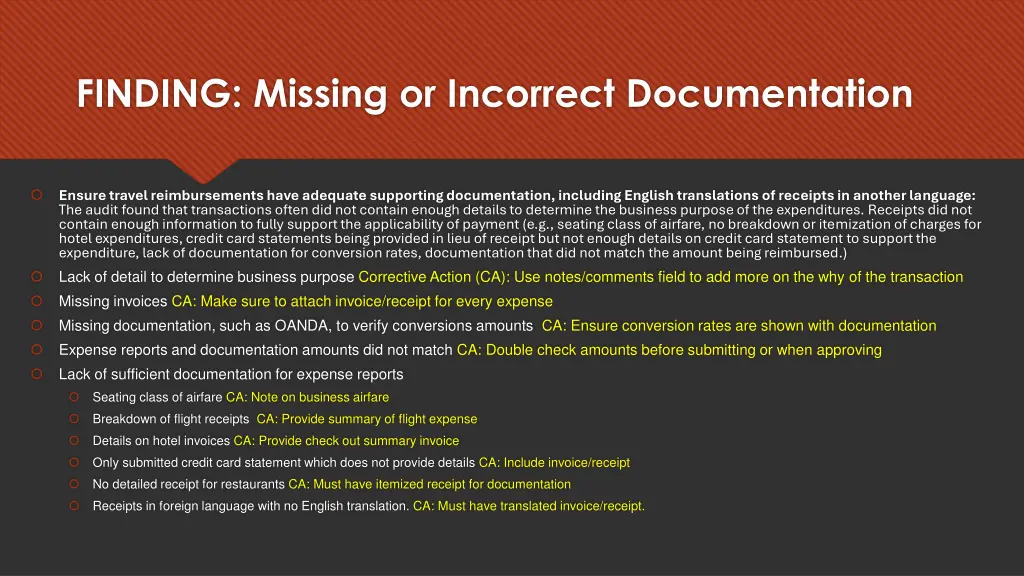 finding missing or incorrect documentation