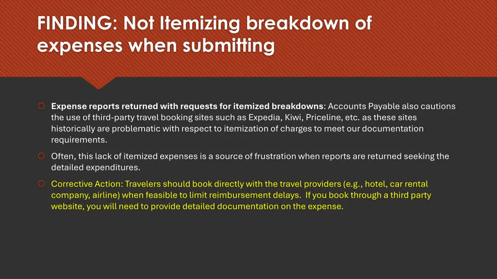 finding not itemizing breakdown of expenses when