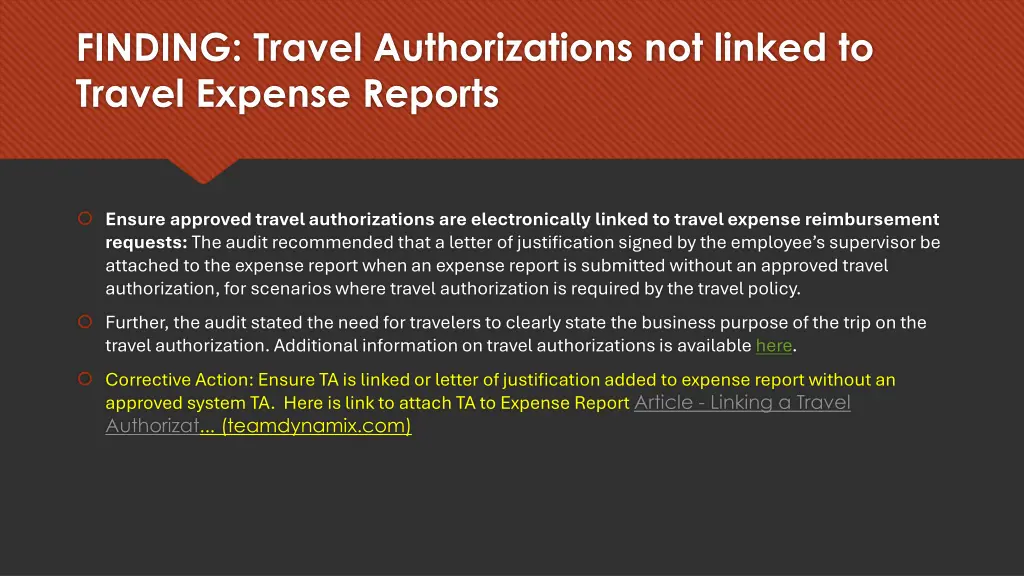 finding travel authorizations not linked