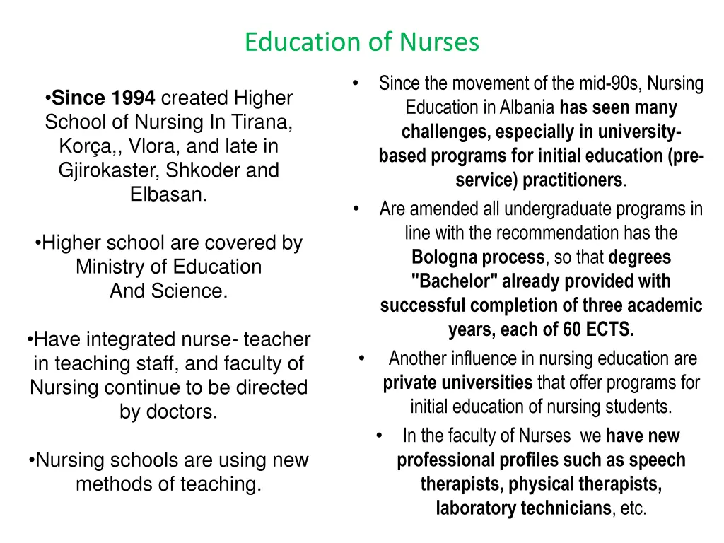 education of nurses