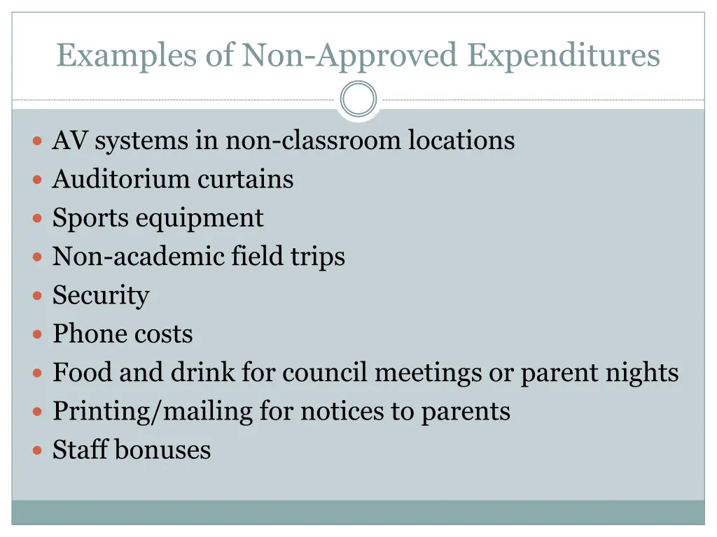 examples of non approved expenditures