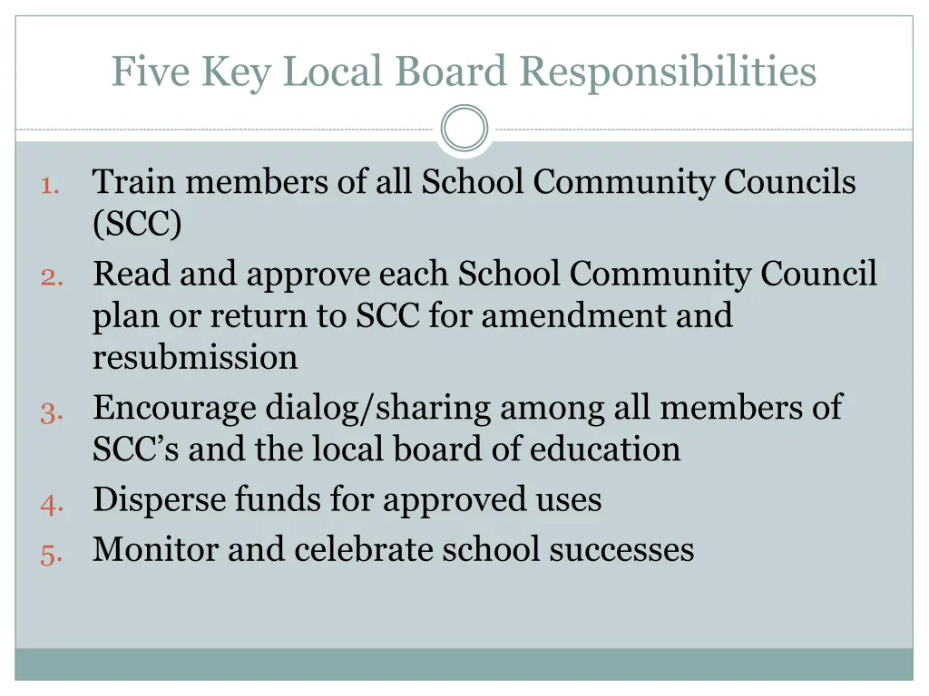 five key local board responsibilities