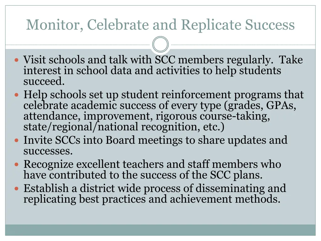 monitor celebrate and replicate success