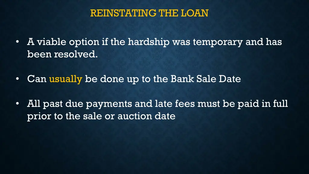 reinstating the loan