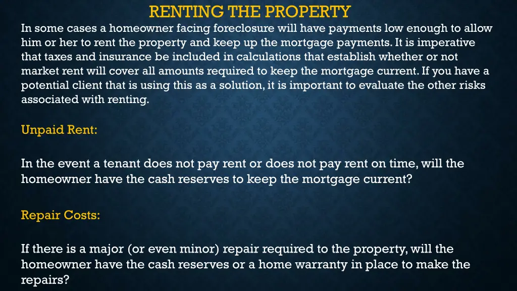 renting the property