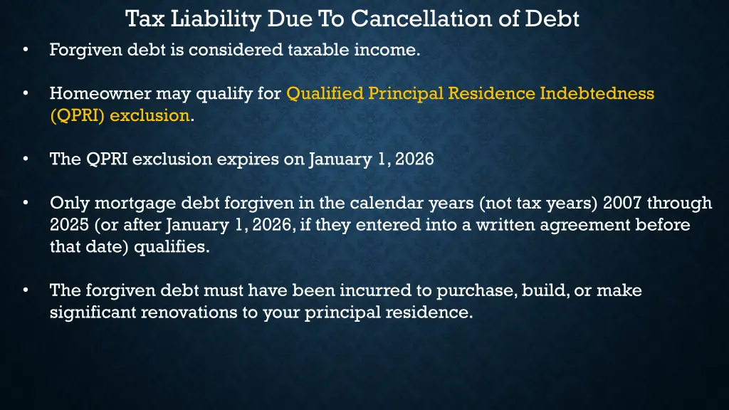 tax liability due to cancellation of debt