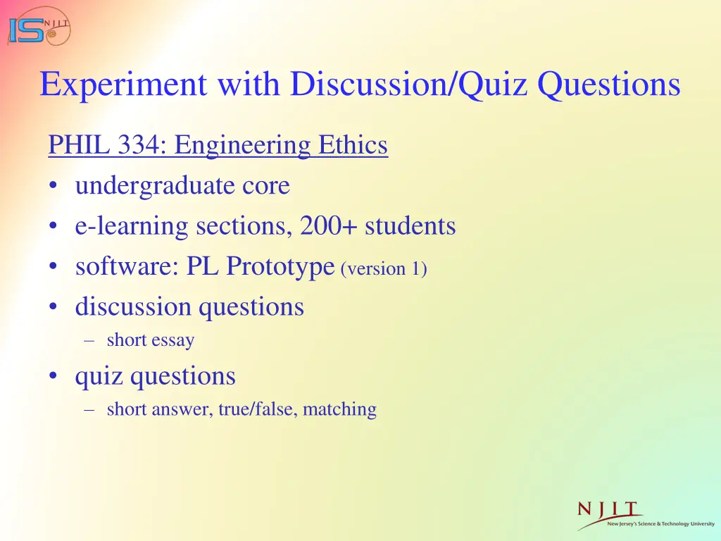 experiment with discussion quiz questions