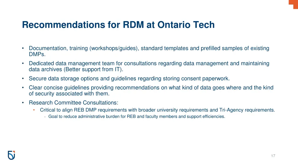 recommendations for rdm at ontario tech