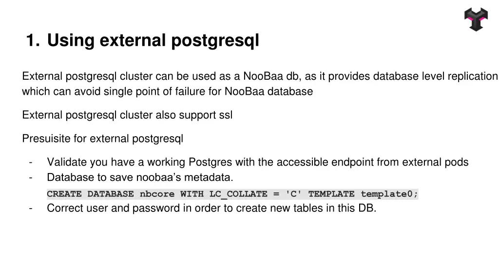 1 using external postgresql