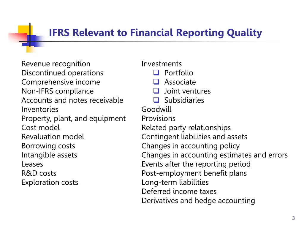ifrs relevant to financial reporting quality