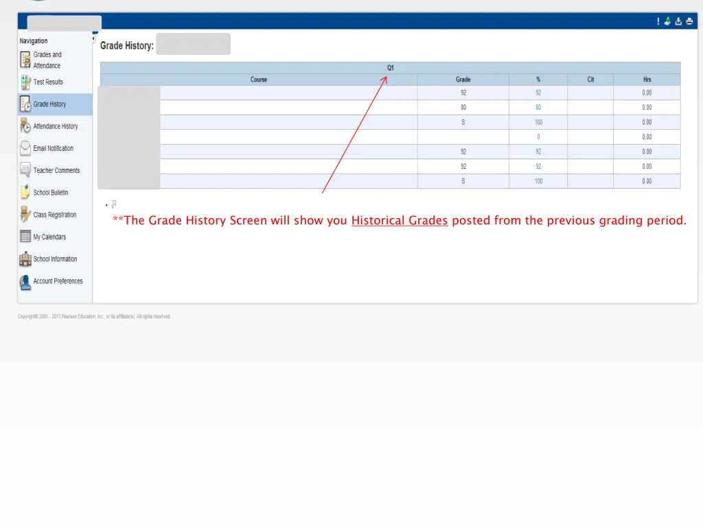 the grade history screen will show you historical