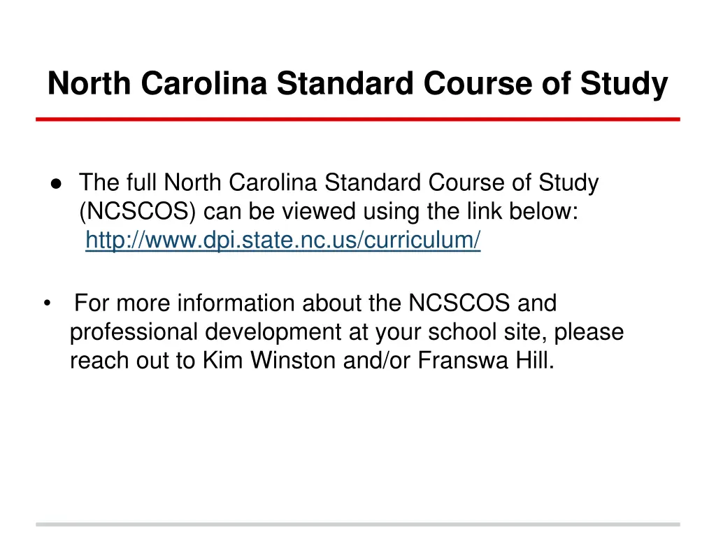 north carolina standard course of study