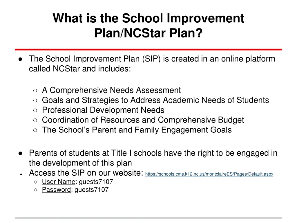 what is the school improvement plan ncstar plan