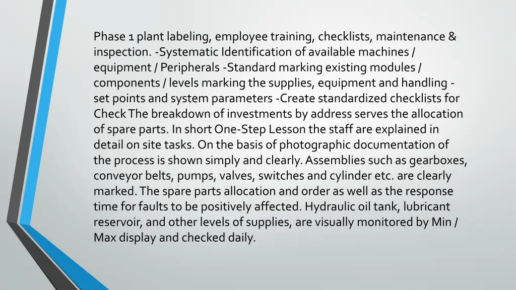 phase 1 plant labeling employee training