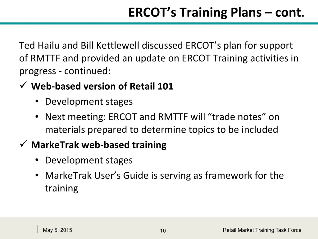 ercot s training plans cont