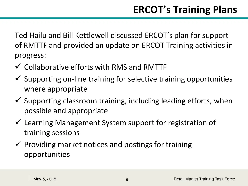 ercot s training plans