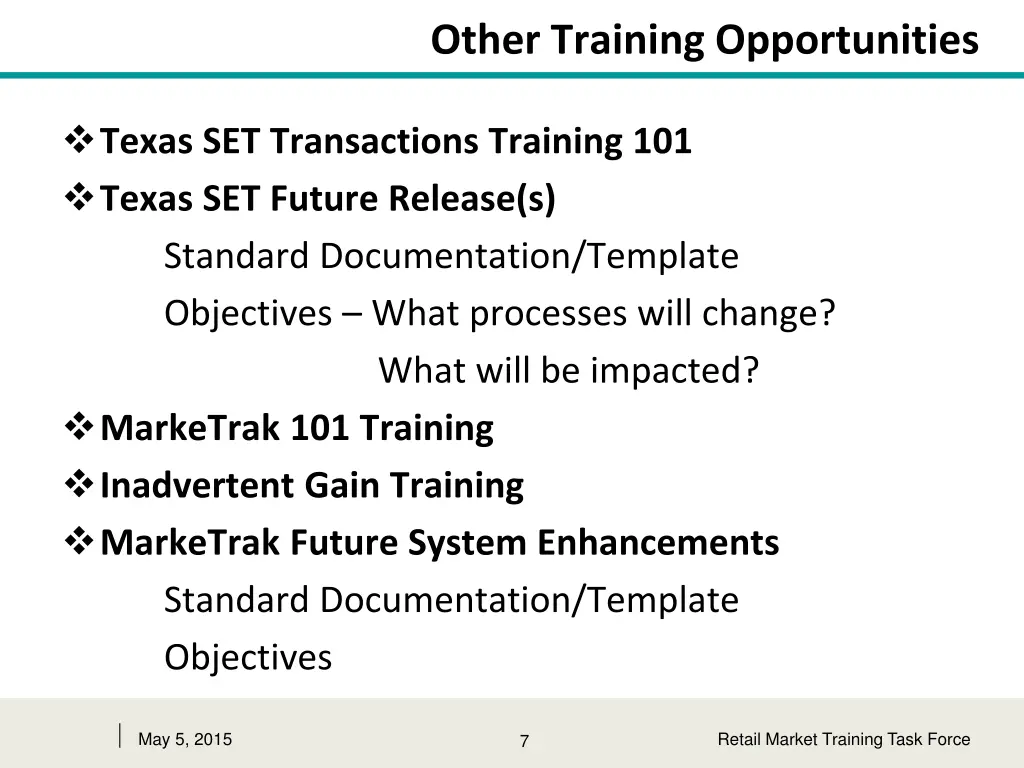 other training opportunities
