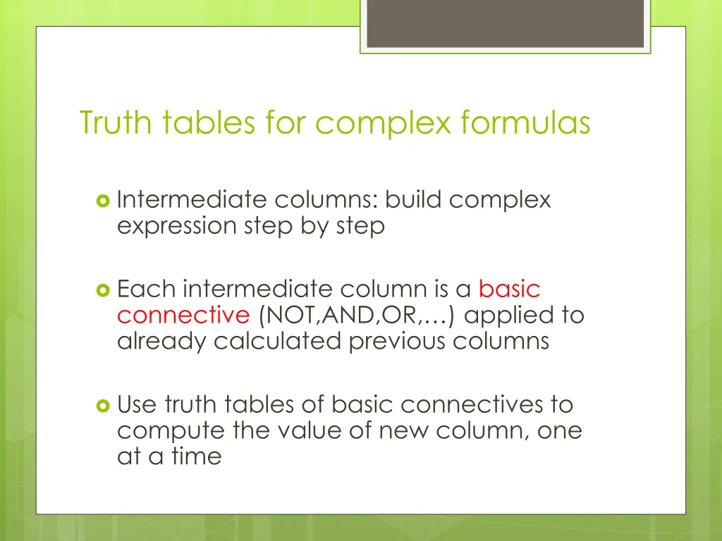 truth tables for complex formulas