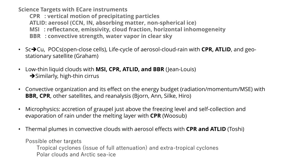 science targets with ecare instruments