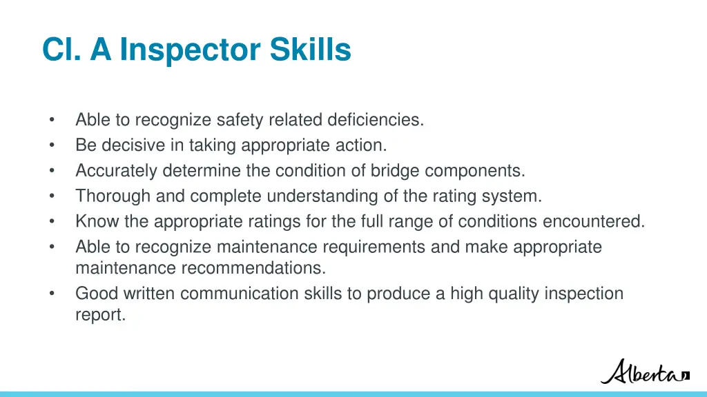 cl a inspector skills