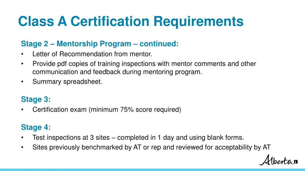 class a certification requirements 2