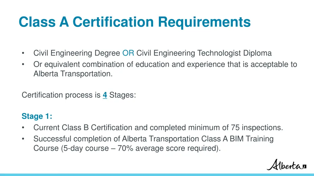 class a certification requirements