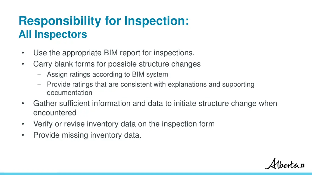 responsibility for inspection all inspectors 1