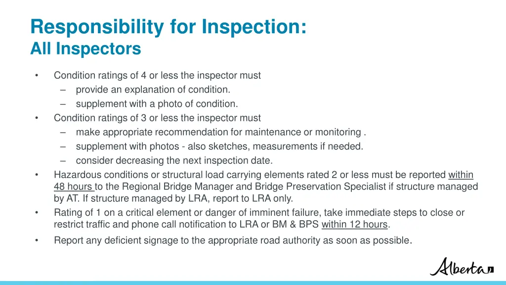 responsibility for inspection all inspectors 2