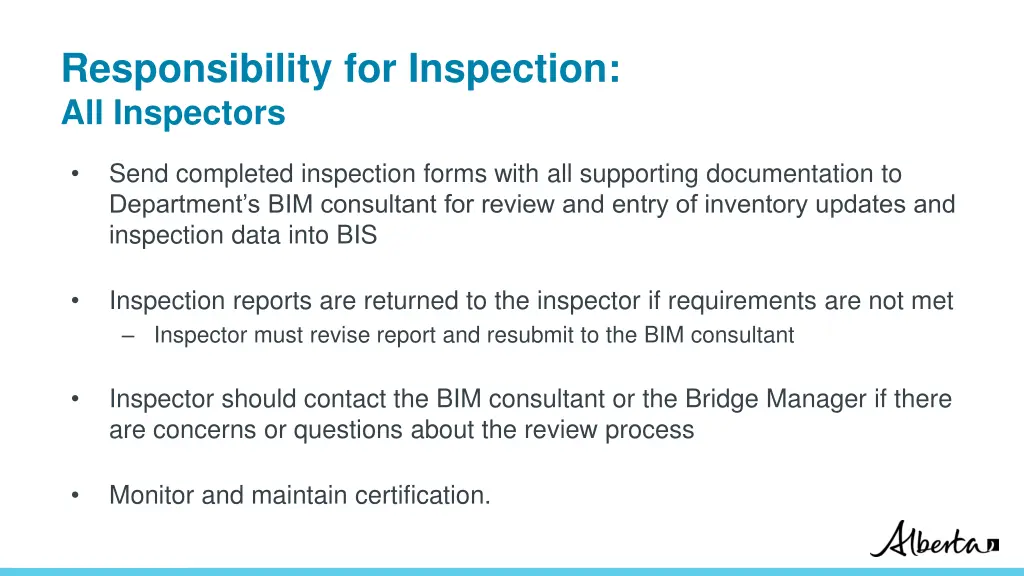 responsibility for inspection all inspectors 3