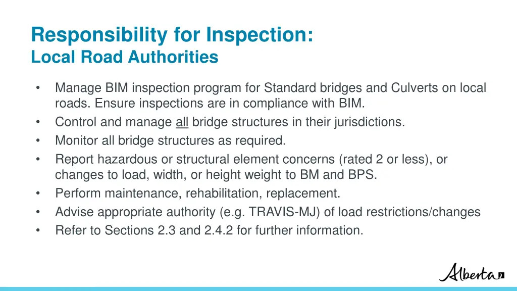 responsibility for inspection local road