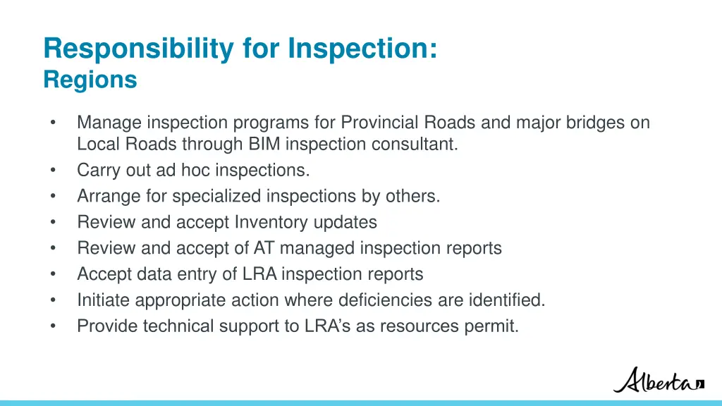responsibility for inspection regions