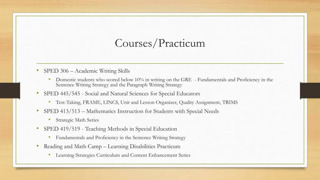 courses practicum
