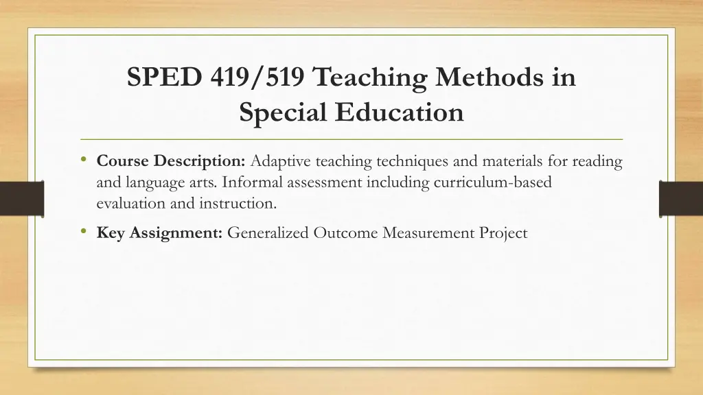 sped 419 519 teaching methods in special education