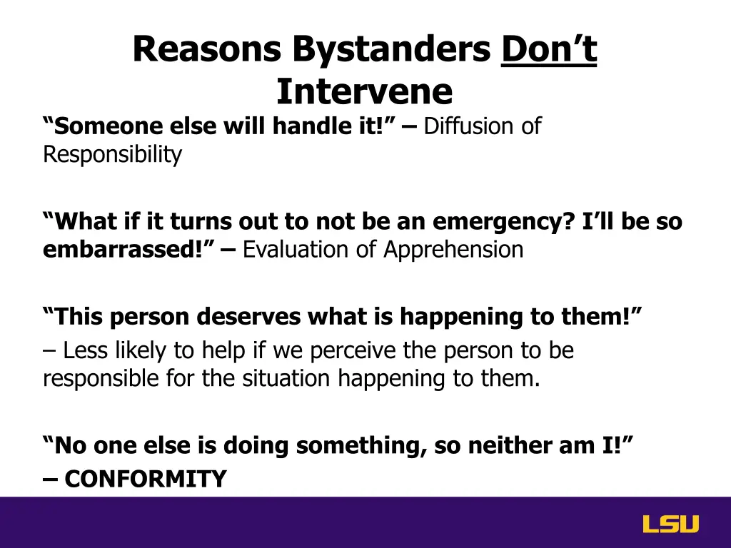 reasons bystanders don t intervene someone else