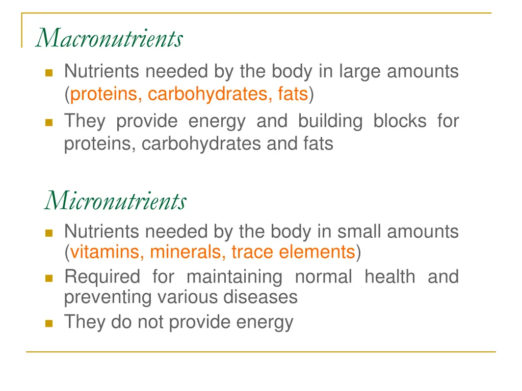 macronutrients nutrients needed by the body