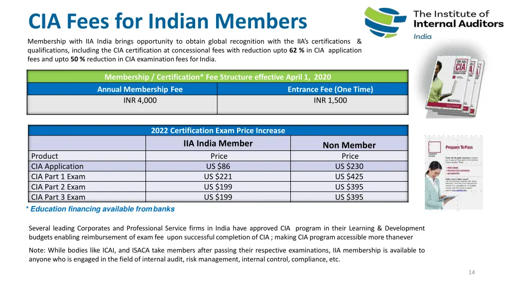 cia fees for indian members
