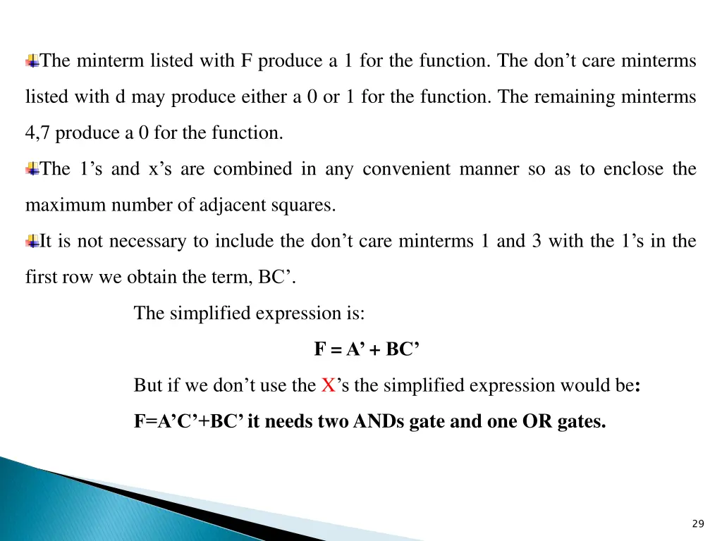 the minterm listed with f produce