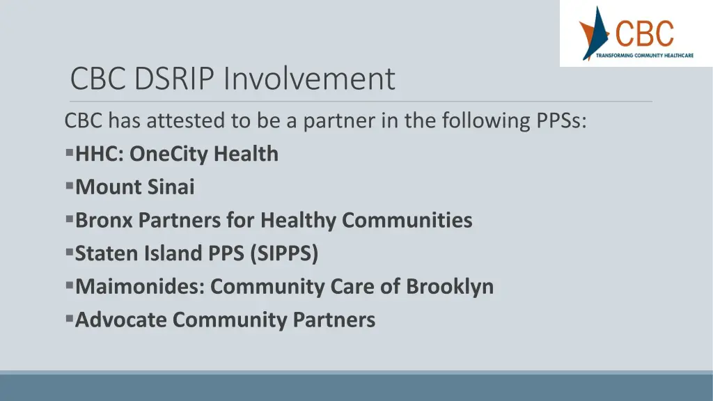 cbc dsrip involvement cbc has attested