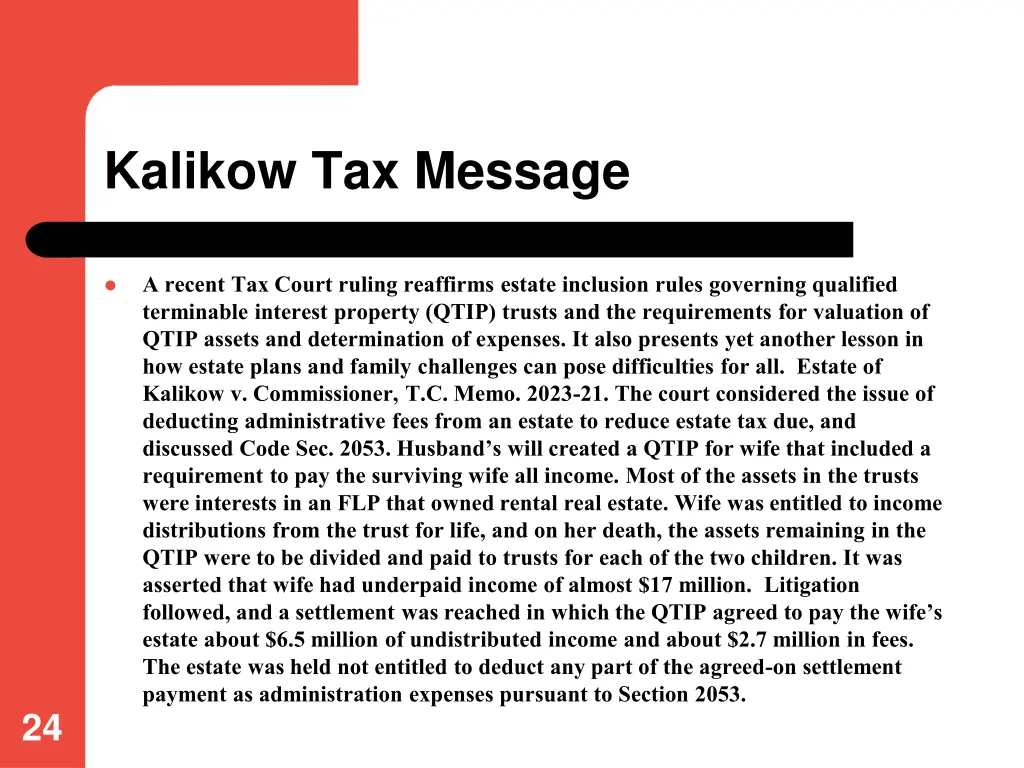 kalikow tax message