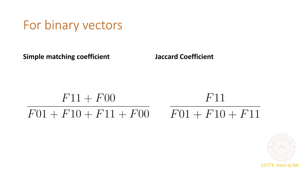 for binary vectors